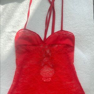 Red Lace Halter Top